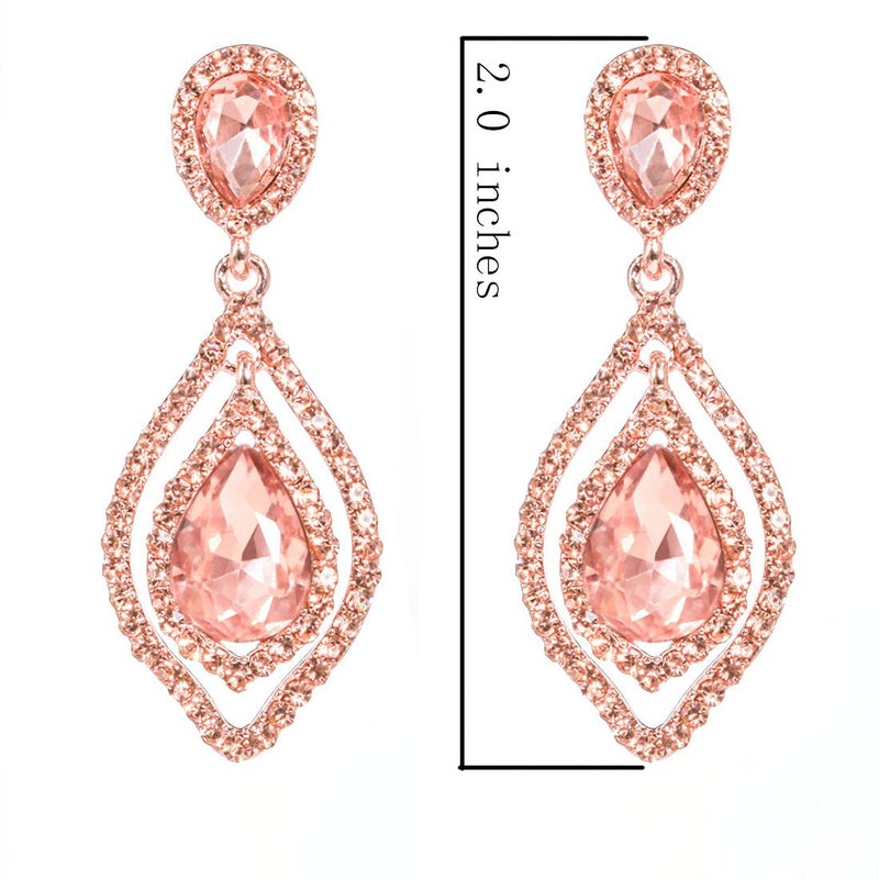 NLCAC Rose Gold Teardrop Crystal Earrings Dangle Long Rhinestone Chandelier Earring Wedding Jewelry for Bride Mother's Day Gift Jewelry - Image 5